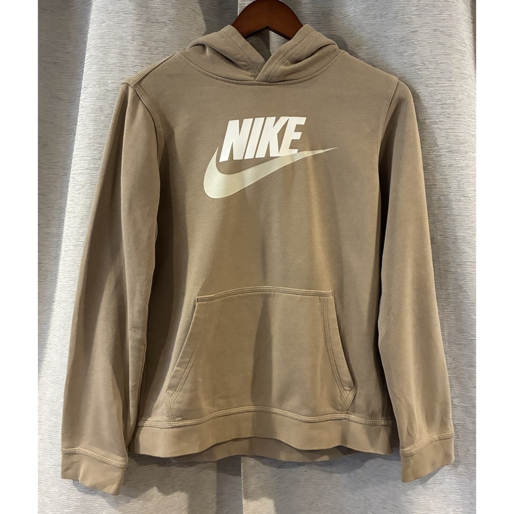 NIKE Fleece Lined Hooded Hoodie Sweatshirt Pullover‎ Boys XL Tan Beige